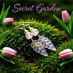 Pale Pink! Long Leaf Dangle Earrings! Feminine Essence: girlie sexy alluring